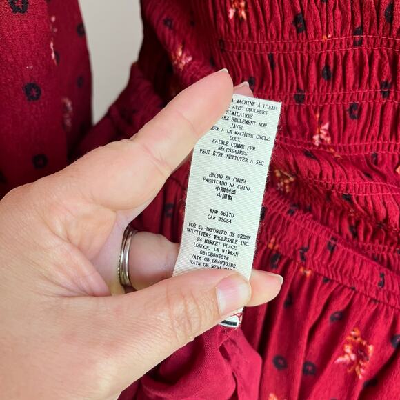 Free People Red Ruby Combo Two Faces Smocked Mini Dress Size Small - Picture 10 of 14